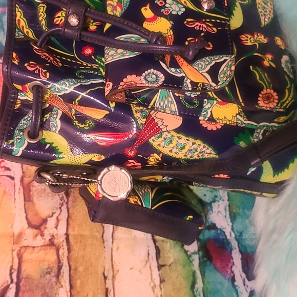 Patricia Nash birds of paradise Sabina Leather Drawstring purse - Picture 6 of 11